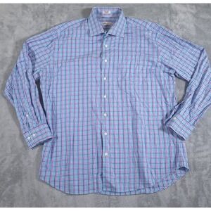 Peter Millar Shirt Mens XL Blue Pink White Plaid Long Sleeve Button Down Cotton